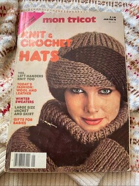 Mon Tricot Knit & Crochet Hats Vintage Magazine Cover - Brown Knit Hat